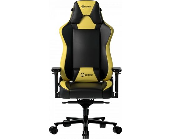 LORGAR Base 311, Gaming chair, PU eco-leather, 1.8 mm metal frame, multiblock mechanism, 4D armrests, 5 Star aluminium base, Class-4 gas lift, 75mm PU casters, Black + yellow
