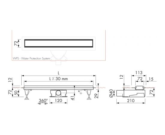 traps EasyDrain ar horizontālo atloku,Tile/Zero, L=800 mm, h=67 mm