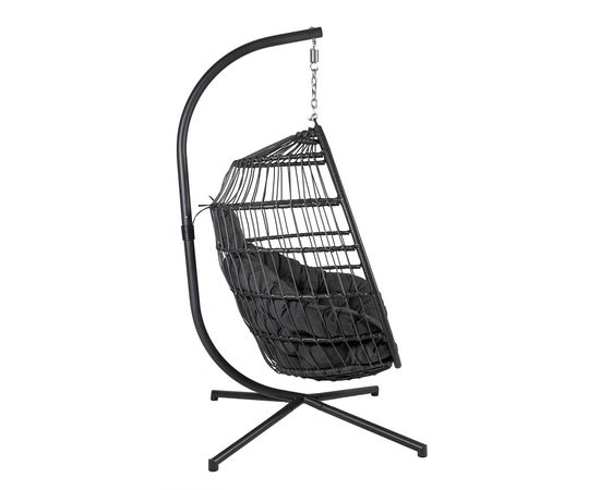 Piekaramais šūpuļkrēsls WELS ar spilvenu 95x95x198cm, statīvs: tērauda truba, sēdvieta: plastikāta pinums, krāsa: pelēks