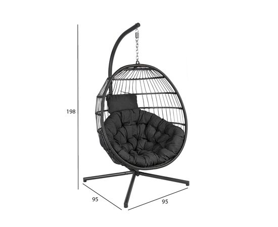 Piekaramais šūpuļkrēsls WELS ar spilvenu 95x95x198cm, statīvs: tērauda truba, sēdvieta: plastikāta pinums, krāsa: pelēks