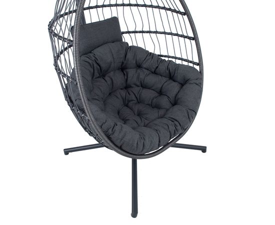 Подвесное кресло WELS с подушками, 95x95x198см, ножка: чёрная стальная труба, сиденье: плетение из пластика, цвет: серый