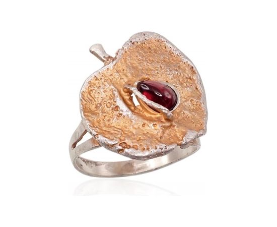 Серебряное кольцо #2101213(Matt+POx-MattY)_GR-2, Серебро 925°, оксид (покрытие), Гранат, Размер: 18.5, 6.8 гр. Sieviešu