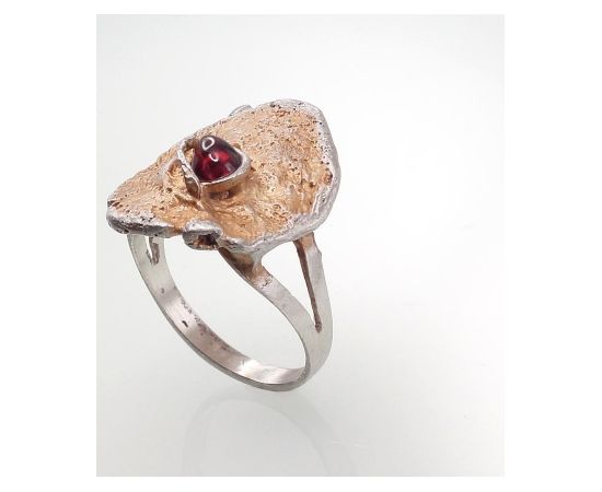 Серебряное кольцо #2101213(Matt+POx-MattY)_GR-2, Серебро 925°, оксид (покрытие), Гранат, Размер: 18.5, 6.8 гр. Sieviešu
