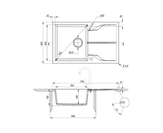 Deante ANDANTE 1-bowl granite sink with drainer