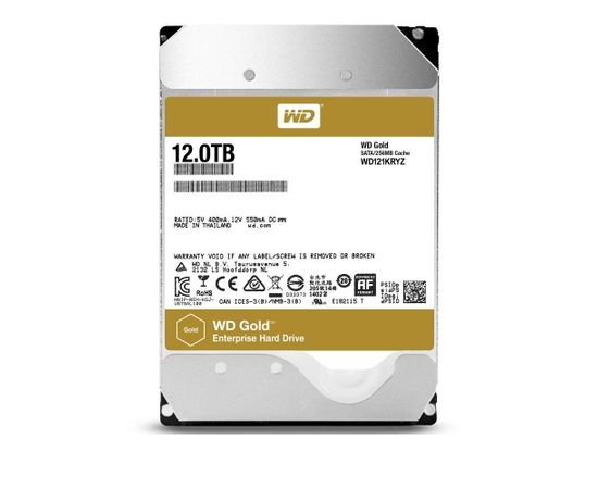 HDD | WESTERN DIGITAL | Gold | 12TB | SATA 3.0 | 256 MB | 7200 rpm | 3,5" | WD121KRYZ