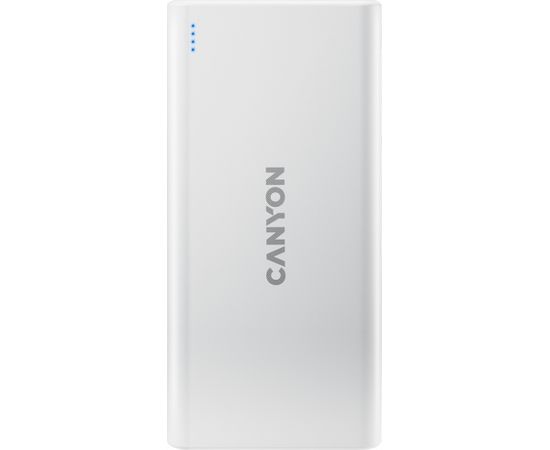 CANYON PB-106, Power bank 10000mAh Li-poly battery, Input 5V/2A, Output 5V/2.1A(Max), USB cable length 0.3m, 140*68*16mm, 0.24Kg, White