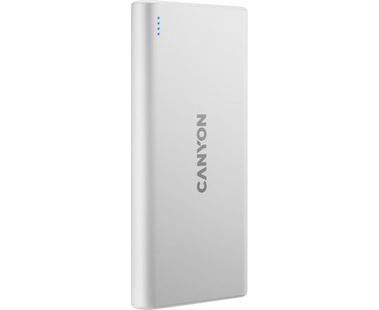 CANYON PB-106, Power bank 10000mAh Li-poly battery, Input 5V/2A, Output 5V/2.1A(Max), USB cable length 0.3m, 140*68*16mm, 0.24Kg, White