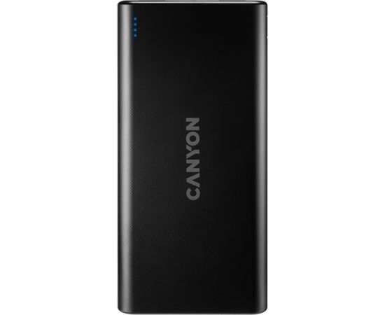 CANYON PB-106, Power bank 10000mAh Li-poly battery, Input 5V/2A, Output 5V/2.1A(Max), USB cable length 0.3m, 140*68*16mm, 0.24Kg, Black