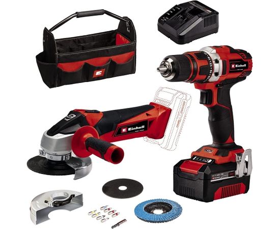 Einhell Tool set TE-TK 18/2 Li Kit (red/black, Cordless drill driver and Cordless angle grinder, Li-Ion battery 4.0Ah)