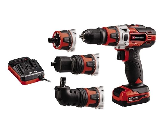 Einhell Cordless Drill TE-CD 12/1 3X-Li, 12V (red/black, Li-Ion battery 2Ah, angle attachment, eccentric attachment) Отвертки и дрели