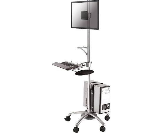 NEWSTAR MOBILE WORKPLACE FLOOR STAND (MONITOR, KEYBOARD/MOUSE & PC) 10-27" SILVER