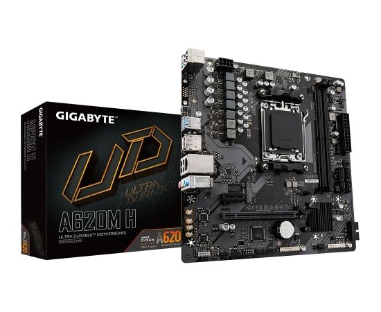 Gigabyte A620M H 1.0 M/B Processor family AMD, Processor socket AM5, DDR5 DIMM, Memory slots 2, Supported hard disk drive interfaces 	SATA, M.2, Number of SATA connectors 4, Chipset AMD A620, Micro ATX