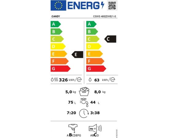 Candy CSWS 4852DWE/1-S Veļas mašīna ar žāvētāju 8/5kg 1400rpm