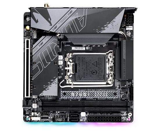 Gigabyte B760I AORUS PRO 1.0 Processor family Intel, Processor socket  LGA1700, DDR5 DIMM, Memory slots 2, Supported hard disk drive interfaces 	SATA, M.2, Number of SATA connectors 2, Chipset Intel B760 Express, Mini-ITX