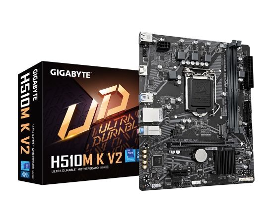 Gigabyte H510M K V2 1.0 M/B Processor family Intel, Processor socket  LGA1200, DDR4 DIMM, Memory slots 2, Supported hard disk drive interfaces 	SATA, M.2, Number of SATA connectors 2, Chipset Intel H470 Express, Micro ATX Материнские платы