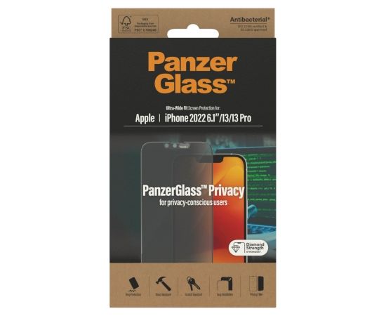 PanzerGlass Screen protector, Apple, iPhone 14/13/13 Pro, Glass, Black, Privacy