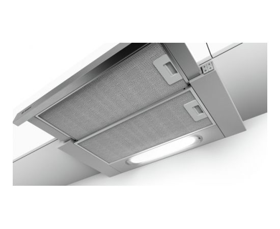 Bosch Hood DFT63AC50 Series 4 Telescopic, Energy efficiency class D, Width 60 cm, 368 m³/h, Mechanical, Silver, LED