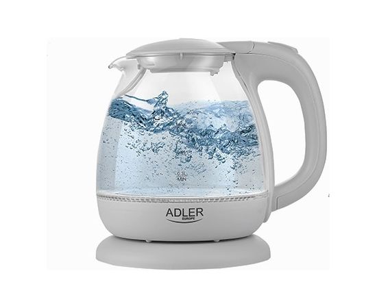 Adler Kettle AD 1283G Standard, 1100 W, 1 L, Plastic/Glass, Grey, 360° rotational base