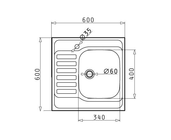 Sink Pyramis INTL 60X60 1B(34X40X18) 1D F left