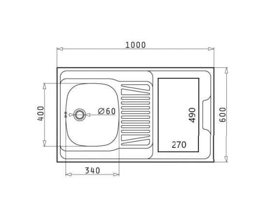 Sink without hob Pyramis 100x60 cm