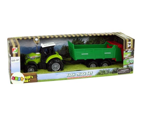 Traktors ar piekabi, zaļš