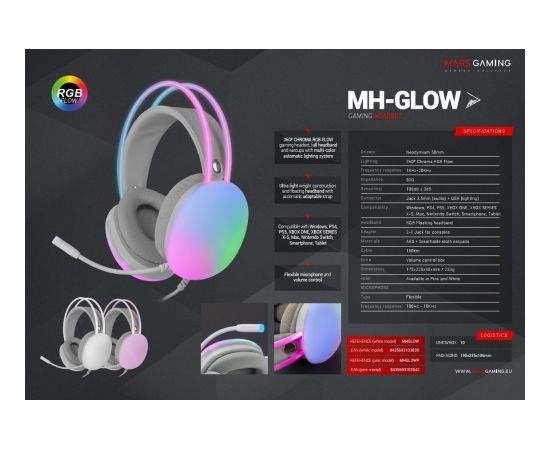 Mars Gaming MH-GLOW RGB Chroma Flow spēļu austiņas 3,5 mm / USB