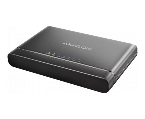 Axagon USB 3.2 Gen 2 adapter for connecting NVMe M.2 SSDs and SATA 2.5"/3.5" drives with cloning function.