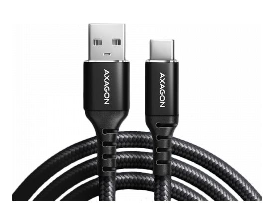 Axagon Data and charging USB 2.0 cable length 1 m. 3A. Black braided.