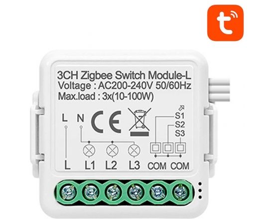 Smart Switch Module ZigBee Avatto N-LZWSM01-3 No Neutral TUYA Viedie slēdži