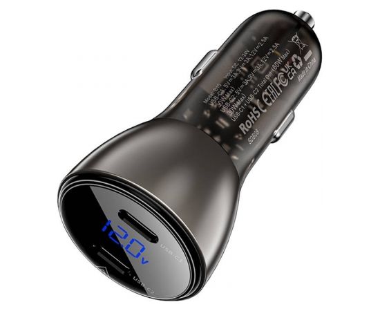 Car Charger Acefast B10 60W, USB-C + USB-C, with display (black) Автомобильные зарядные устройства