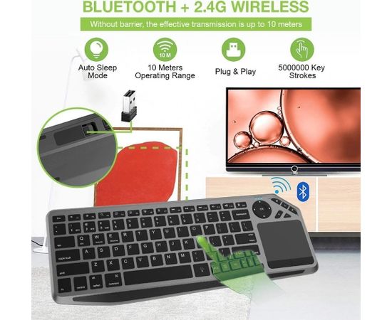 Techly ICTB9801TB keyboard RF Wireless + Bluetooth QWERTY US English Black