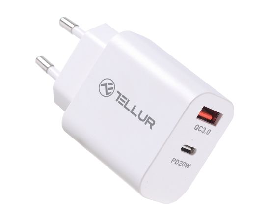 Tellur Dual Port Wall Charger PDHC PD 20W + QC3,0 18W White