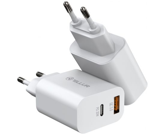 Tellur Dual Port Wall Charger PDHC PD 20W + QC3,0 18W White