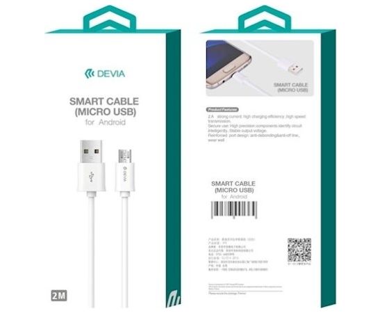 Devia Smart Universāls Micro USB Datu un Uzlādes Kabelis 2.0m Balts