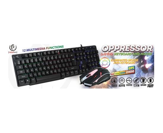 Rebeltec OPPRESSOR Игровой Комплект Клавиатура с Подсветкой  + Мышь 2400DPI USB Черный (ENG)
