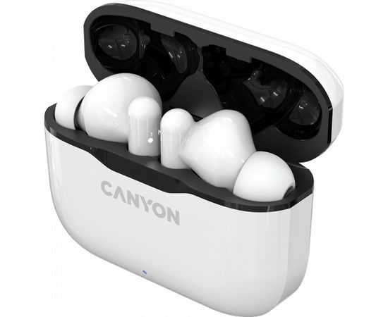 CANYON TWS-3, Bluetooth headset, with microphone, BT V5.0, Bluetrum AB5376A2, battery EarBud 40mAh*2+Charging Case 300mAh, cable length 0.3m, 62*22*46mm, 0.046kg, White