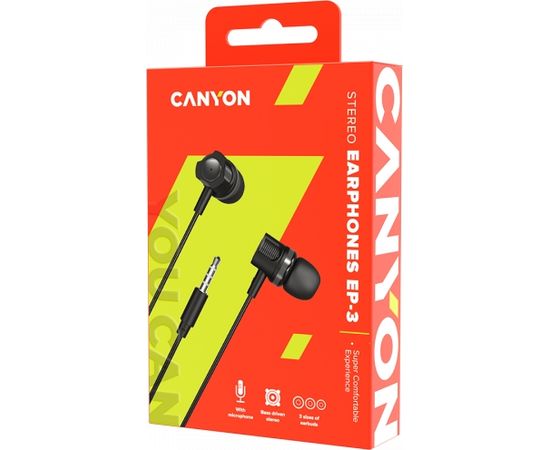 CANYON EP-3, Stereo earphones with microphone, Dark gray, cable length 1.2m, 21.5*12mm, 0.011kg