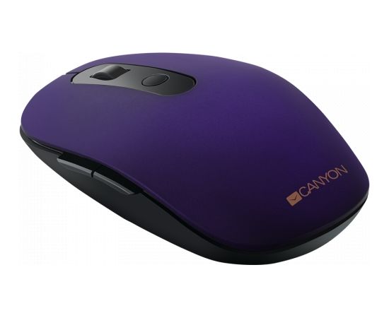 CANYON MW-9, 2 in 1 Wireless optical mouse with 6 buttons, DPI 800/1000/1200/1500, 2 mode(BT/ 2.4GHz), Battery AA*1pcs, Violet, silent switch for right/left keys, 65.4*112.25*32.3mm, 0.092kg