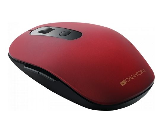 CANYON MW-9, 2 in 1 Wireless optical mouse with 6 buttons, DPI 800/1000/1200/1500, 2 mode(BT/ 2.4GHz), Battery AA*1pcs, Red, silent switch for right/left keys, 65.4*112.25*32.3mm, 0.092kg