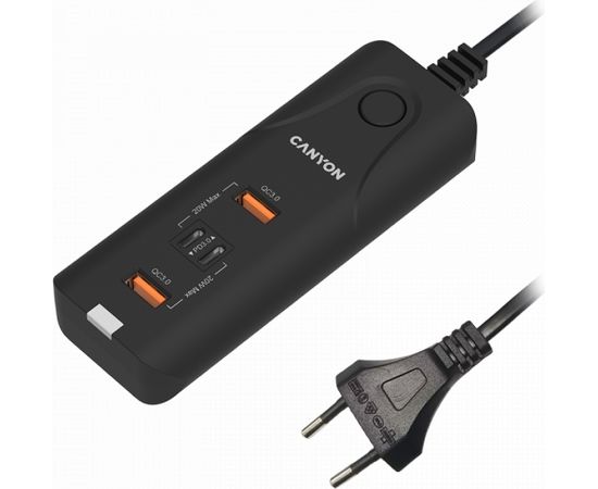 CANYON H-10, Wall charger. CNE-CHA10B Input: 100-240V~50/60Hz 1.0A Max Output1/Output2: DC USB-A QC3.0 5.0V/3.0A,9.0V/2.0A,12.0V/1.5A 18.0W(Max)USB-C PD 5.0V/3.0A,9.0V/2.22A,12.0V/1.67A 20.0W(Max)USB-A+C 5.0V/3.0A 15.0W(Max)Total Power: 40.0W