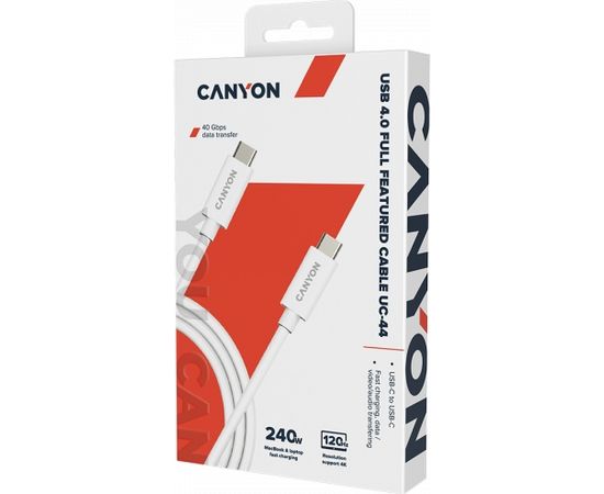 CANYON UC-44, cable, U4-CC-5A1M-E, USB4 TYPE-C to TYPE-C cable assembly 40G 1m 5A 240W(ERP) with E-MARK, CE, ROHS, white