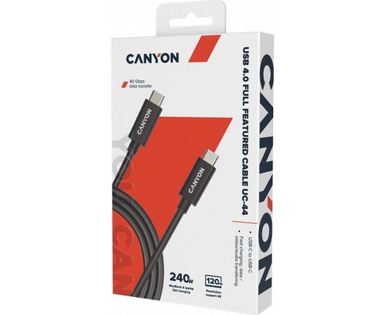 CANYON UC-44, cable, U4-CC-5A1M-E, USB4 TYPE-C to TYPE-C cable assembly 40G 1m 5A 240W(ERP) with E-MARK, CE, ROHS, black