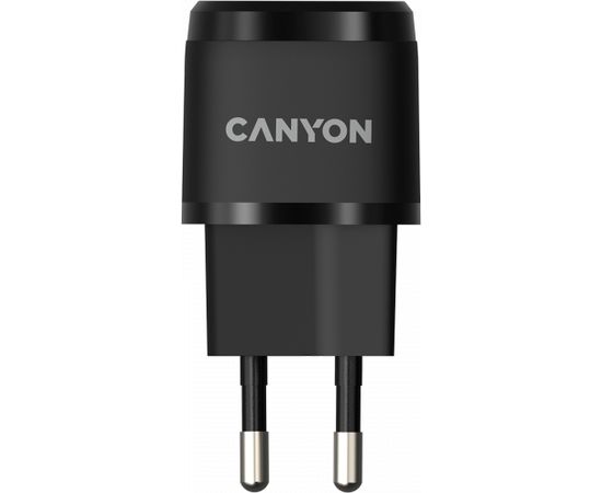 CANYON H-20-05, PD 20W Input: 100V-240V, Output: 1 port charge: USB-C:PD 20W (5V3A/9V2.22A/12V1.66A) , Eu plug, Over- Voltage ,  over-heated, over-current and short circuit protection Compliant with CE RoHs,ERP. Size: 68.5*29.2*29.4mm, 32.5g, Black