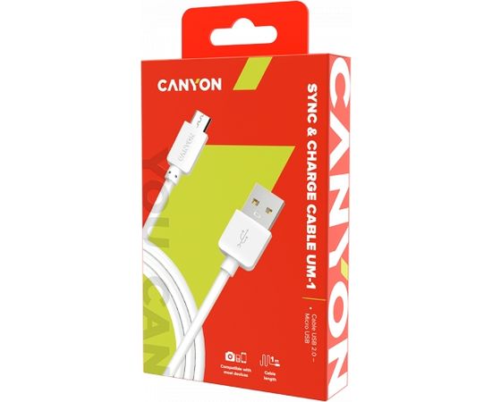 CANYON UM-1, Micro USB cable, 1M, White, 15*8.2*1000mm, 0.018kg