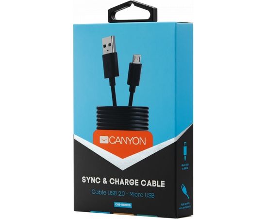 CANYON UM-1, Micro USB cable, 1M, Black, 15*8.2*1000mm, 0.018kg