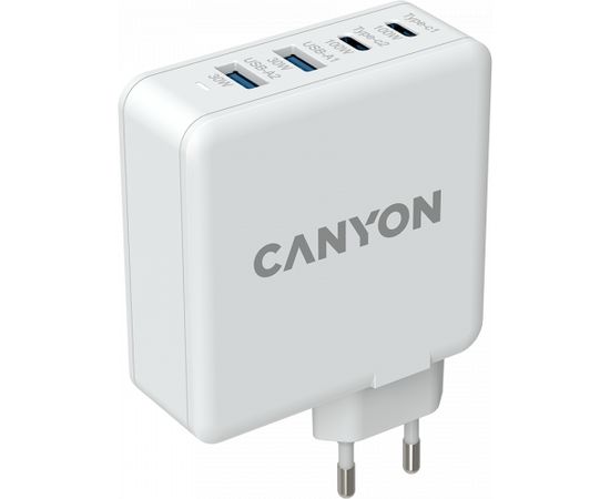 CANYON H-100, GAN 100W charger  Input:  100V-240V Output: USB-C1/C2: 5V 3A , 9V 3A , 12V 3A , 15V 3A , 20V 5A  USB-A 1/A2: 4.5V/5A, 5V/4.5A, 9V/3A, 12V/2.5A,  20V/1.5A  C1+C2 : 65W + 30W； C1+A1 : 65W + 30W ； C1+A2 : 65W + 30W ；C1+A1+A2 : 65W +