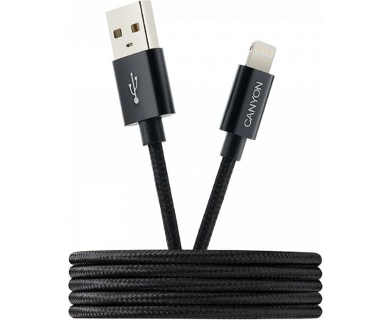 CANYON CFI-3, Lightning USB Cable for Apple, braided, metallic shell, cable length 1m, Black, 14.9*6.8*1000mm, 0.02kg