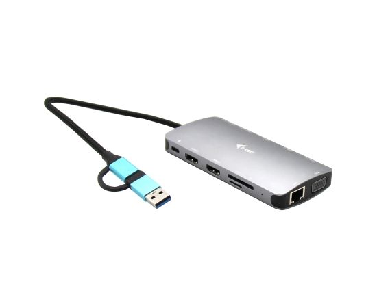 I-TEC USB-C Metal Nano Dock 2xHDMI 1xVGA 1xSD Cardreader 1xmicroSD Cardreader 1xGLAN 3xUSB 2.0 1xUSB 3.2 1xUSB-C3.2Data 1xUSB-C PD