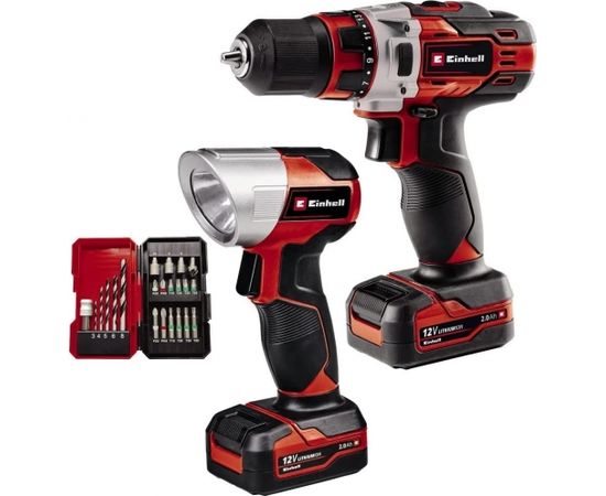 Einhell Cordless Drill TE-CD 12/1 +22+CL, 12V (red/black, 2x Li-Ion battery 2Ah, 22-piece bit and drill set + battery light)