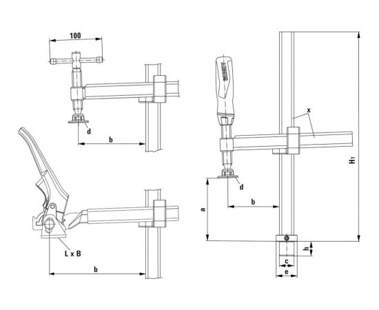 BESSEY clamping element TWV28 300/175 lever - for welding tables variable projection